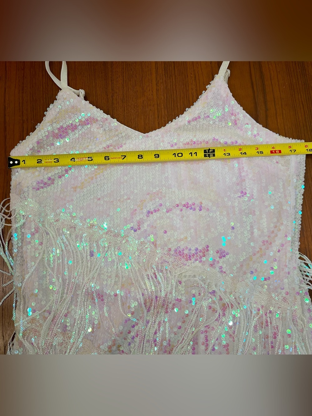Iridescent Sequin Flapper Dress | Adult M | Gatsby Costume | Asymmetrical Fringe - Picture 10 of 14